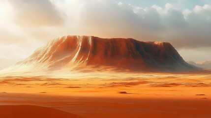 A large mountain is in the background of a desert