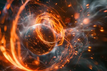 Obraz premium Space-based magnetic fields, glowing patterns, cosmic forces, and energy interaction.