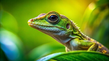 Naklejka premium Adorable Tiny Lizard Close-Up: Macro Photography of a Reptilian Jewel