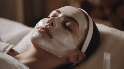 Peaceful Woman with Facial Mask During Spa Treatment - AI Generated