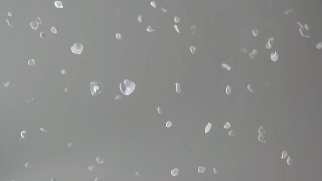Soft white particles floating on a clean white background, creating a serene ambiance.