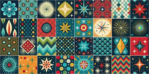 1950s Atomic Retro Seamless Patterns Night Photography