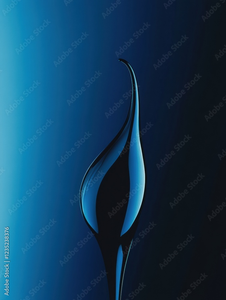 Poster Elegant blue liquid droplet against a dark gradient background creating a soothing visual effect. Generative AI