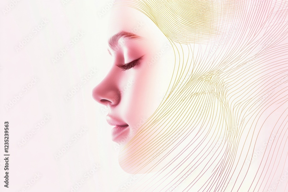 Poster silhouette of a womans face with golden ratio lines reflecting beauty and harmony in design. generat