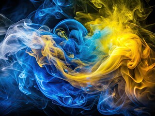 Fototapeta premium Abstract Blue Yellow Smoke Double Exposure Background