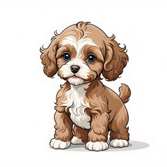 cockapoo miniature small dog puppy in cartoon style on white background