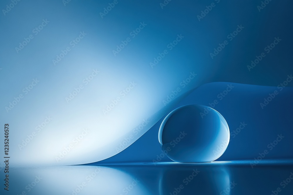Leinwandbilder Exploring a serene blue composition with a spherical object and smooth abstract shapes in calm lighting. Generative AI