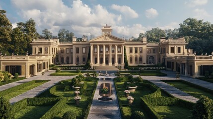 Obraz premium Grand Neoclassical Mansion with Formal Gardens