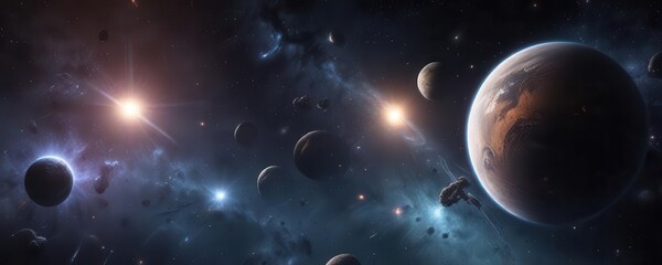 Deep Space Galaxy Background with Stars and Planets, night sky background, stellar scenery
