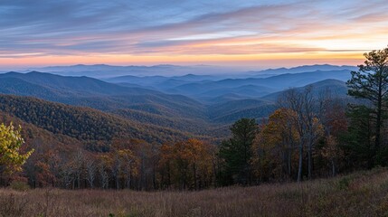 Obraz premium Majestic Mountain Range at Sunset with Autumn Hues