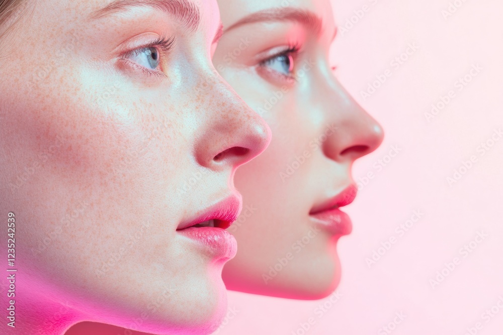 Poster contrast of youth and age captured in profile view highlighting distinct features and varying skin t