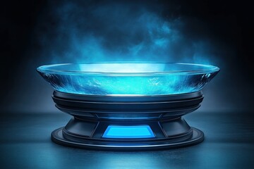 Futuristic Energy Platform Holding a Suspended Blue Plasma Core