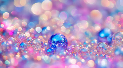 A sparkling and colorful bokeh effect with radiant pink, blue, and purple orbs scattered across a vibrant backdrop.
