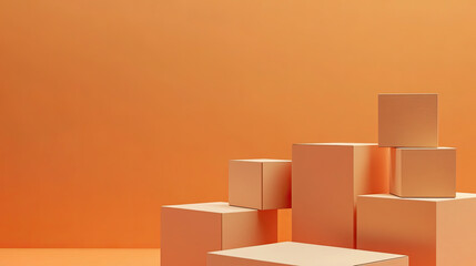 Minimalist Stack of Cardboard Boxes on Vibrant Orange Background