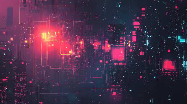 A retro pixelated digital background with vibrant color scheme and nostalgic feel. Retro Futurism. Illustration