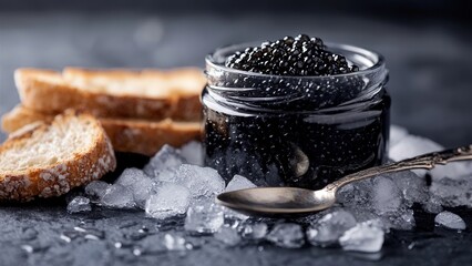 Luxurious Caviar Served with Toast and Ice