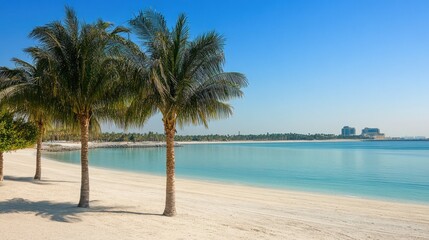 Fototapeta premium Tranquil Palm Trees Frame Scenic Beach View