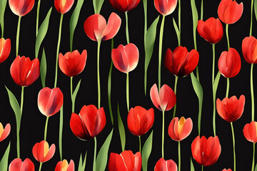 Obraz premium Scarlet Tulip Fields Seamless Pattern