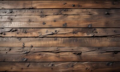 Naklejka premium Distressed wooden texture with horizontal cracks and grime, resembling weathered planks, wood texture, horizontal distress overlay texture