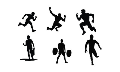 silhouettes, dynamic poses, running figures, jumping athletes, weightlifter, fitness