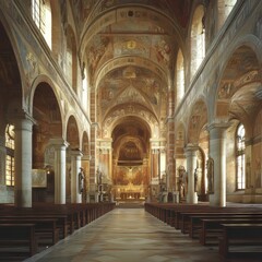 Ornate church interior with frescoes