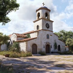 Obraz premium Rustic church in sun-drenched landscape