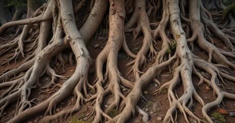 Earthy tones and natural textures of tree bark and roots,  tree,  root