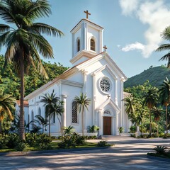 White church in tropical paradise