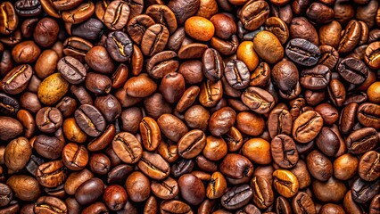 Naklejka premium AI Coffee Bean Texture Drone Shot, Closeup, Macro, Coffee Beans, Detail, Aerial View, High Resolution