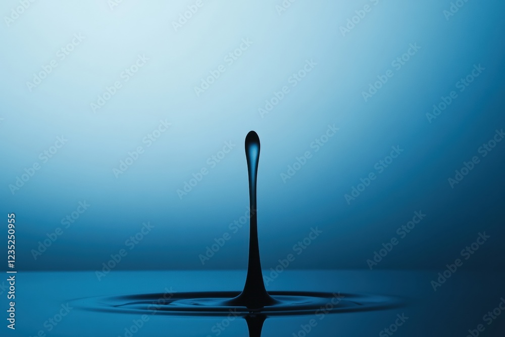 Fototapete droplet creating ripples in a calm blue water surface during soft lighting conditions. generative ai