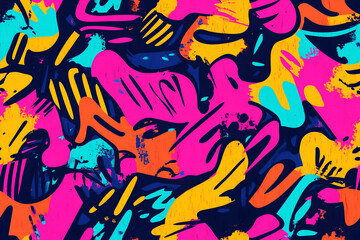Neon Graffiti Splashes Seamless Pattern