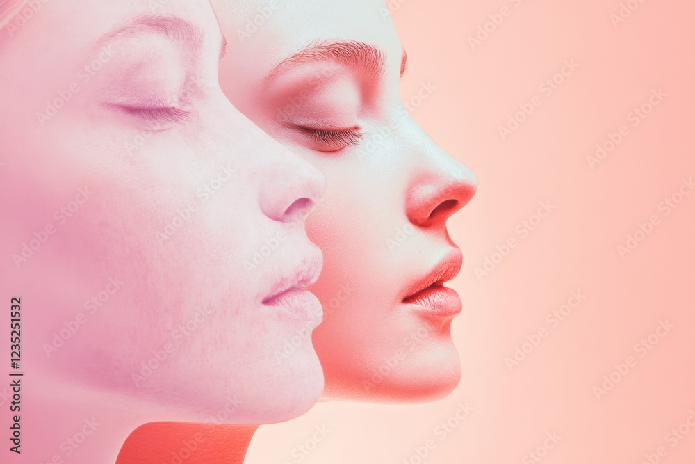Poster youth and age are contrasted in two side by side faces showcasing visible aging and smooth skin. gen