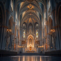 Fototapeta premium Grandiose church interior, serene light