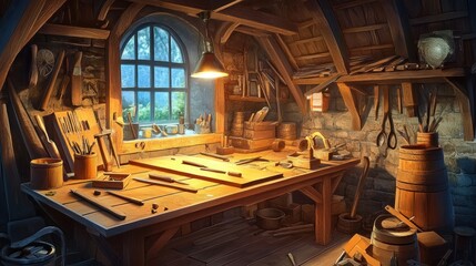 A well equipped woodworkers attic workshop