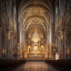 Obraz premium Ornate church interior, golden altar