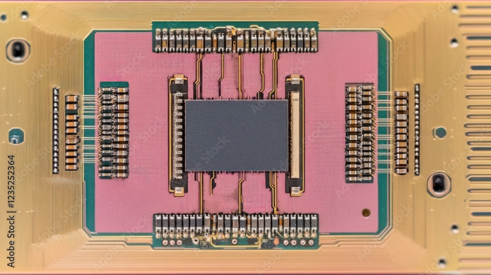 Poster closeup view of a circuit board integrated chip