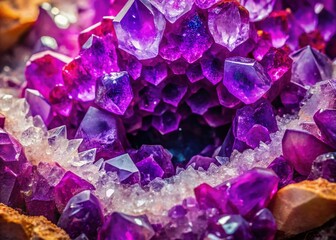 Amethyst Geode Aerial View: Sparkling Purple Crystals & Gems Background