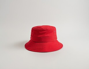 Vibrant red bucket hat on a neutral background, showcasing a stylish accessory for summer outings.