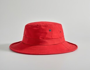 A vibrant red bucket hat showcasing a simple yet stylish design.