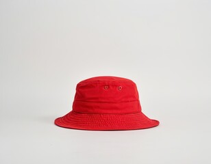 A vibrant red bucket hat showcasing a stylish design and casual appeal.