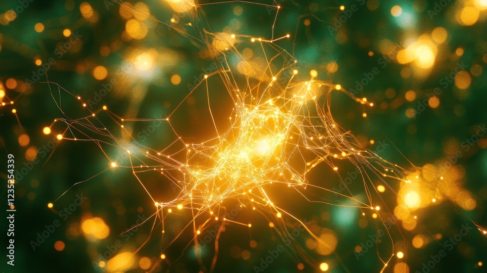Poster Golden Network Illuminated Nodes Abstract Design