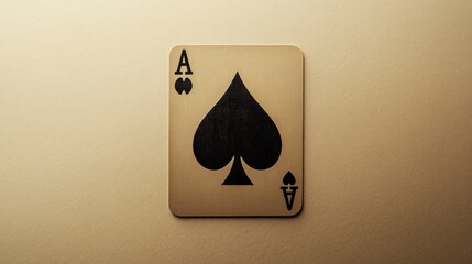 Black ace of spades card displayed on a smooth beige surface with soft lighting. Generative AI