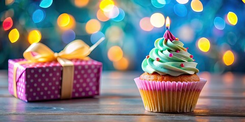 Birthday Cupcake Gift Party Hat Long Exposure AI Photo