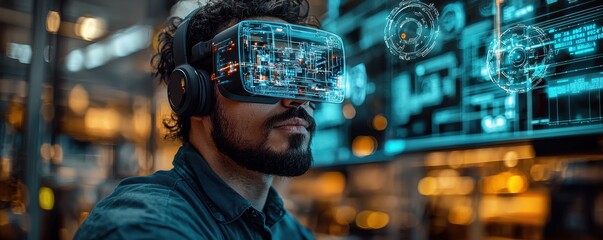 Obraz premium Engineer utilizing augmented reality technology in a modern industrial facility