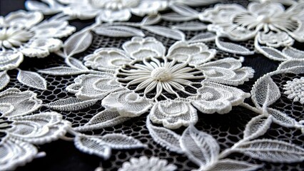 Obraz premium Black Background White Lace Flowers Low Light Photography
