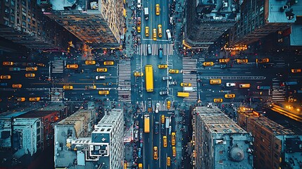 Obraz premium Aerial View of Manhattan Intersection: A Bird's-Eye Perspective of City Traffic