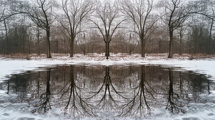 Winter Trees Reflecting In Icy Water
