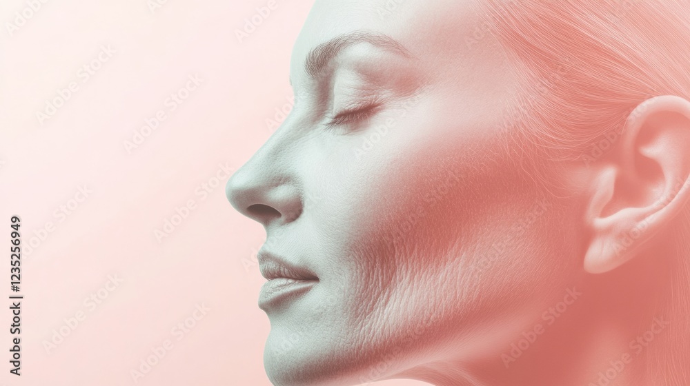 Fototapete Comparison of aging and youthfulness through two contrasting faces in serene expression. Generative AI