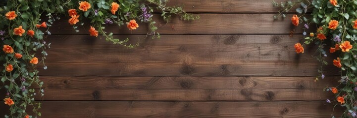 Flourishing floral swirly vines on distressed wooden background,  rustic charm,  natural elements