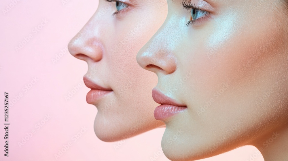 Leinwandbilder contrasting faces showcase the effects of aging and youthfulness in a serene setting. generative ai